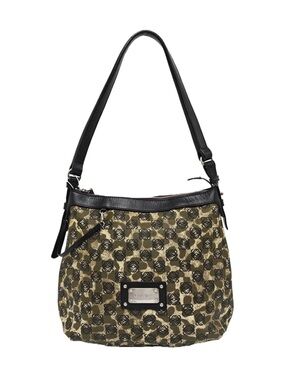 Loewe Olive Green and Black Logo Pattern Canvas Shoulder Bag